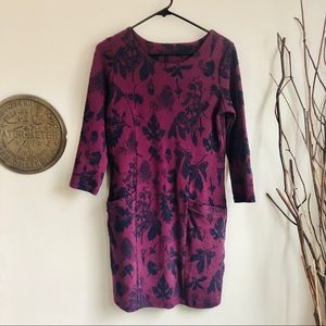 NWT Burgundy-navy textured 3/4 slv dress pockets 6